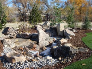 Landscaping, design, Water feature and stream in the backyard